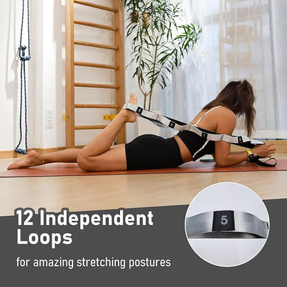 Stretch Bands for Exercise, Non Elastic Yoga Stretching Strap with Loops, 3.8cm x 2.45m, Stretching Bands for Physical Therapy, Yoga, Pilates, Dance, Gymnastics Exercise