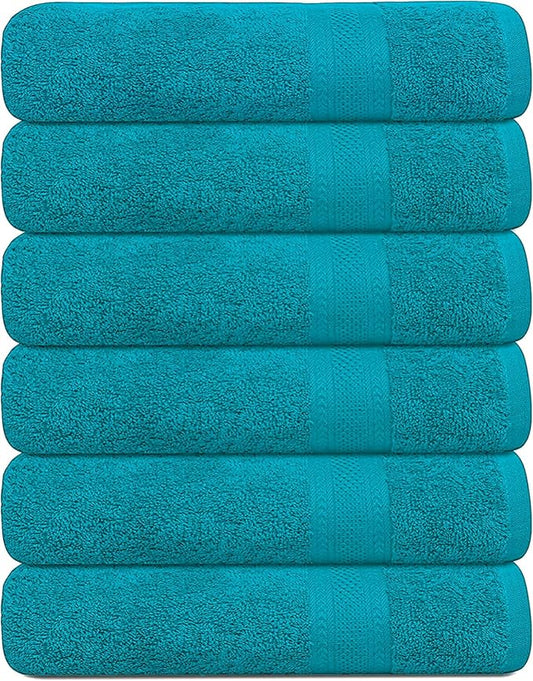 100% Cotton Bath Towels, 24x48 Pack of 6 Towels, Quick Dry, Highly Absorbent, Soft Feel Towel, Gym, Spa, Bathroom, Shower, Pool, Luxury Soft Towels (Teal, KC-2448-6-TEAL)