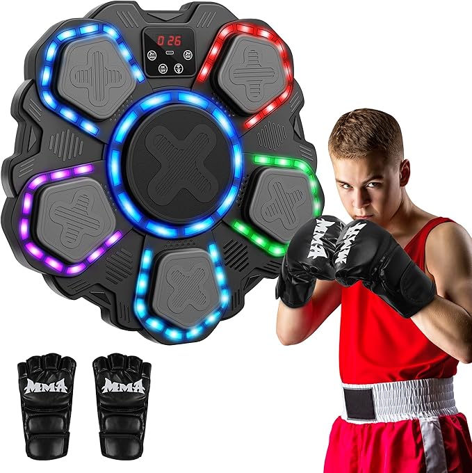 Music Boxing Machine Sport Toys for Kids and Adults,Wall Mounted Bluetooth Smart Punching Target,Training Pad Toy with Boxing Glove,Ideas Toys for Boys Girls Kids 3 4 5 6 7 8 9 10 11 12+ Years Old