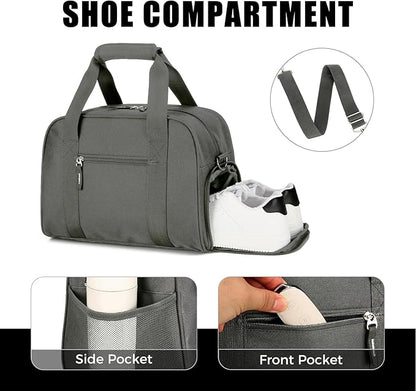 SeaRock 14 inch Small Gym Bag for Men & Women, Mini Duffle Bag with Shoe Compartment, Carry On Duffel Bag for Travel Sports, Dark Grey