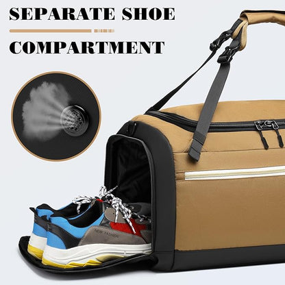 Gym Bags for Men with Shoes Compartment & Wet Pocket 4 Way Large Sports Duffle Bag Backpack Weekender Overnight Bag for Travel, Fitness, Workout, Training, Birthday Gift for Men, Brown