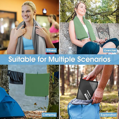 Camping Quick Dry Towel Set- 3 Pack, Soaking Up Sweat Microfiber Lightweight Sport Towels with Mesh Bag, Travel Towel Suitable for Camping, Beach, Gym, Yoga