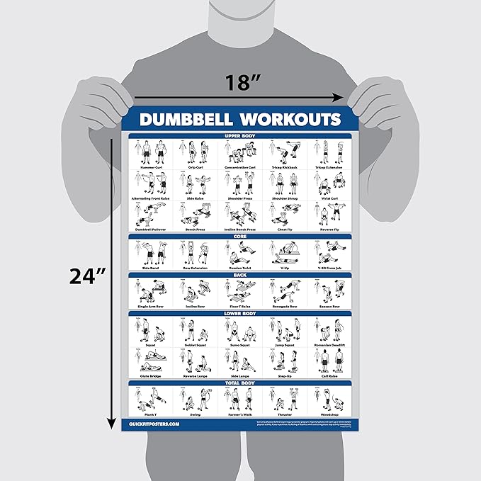 Palace Learning 3 Pack - Dumbbell Workouts + Bodyweight Exercises + Resistance Bands Poster Set - Set of 3 Workout Charts