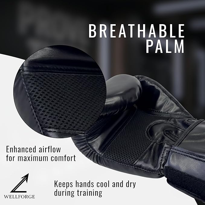 Wellforge Boxing Gloves 10oz/12oz for Training – Durable Premium Synthetic Leather Gloves with Pre-Molded Foam Padding and Secure Wrist Support for Sparring & Workouts
