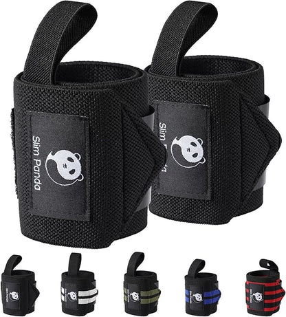 Slim Panda Wrist Wraps for Powerlifting & Weightlifting - Adjustable 18" Straps with Thumb Loops | Heavy Duty Wrist Support for Deadlift, Bench Press, Squats, 1 Pair