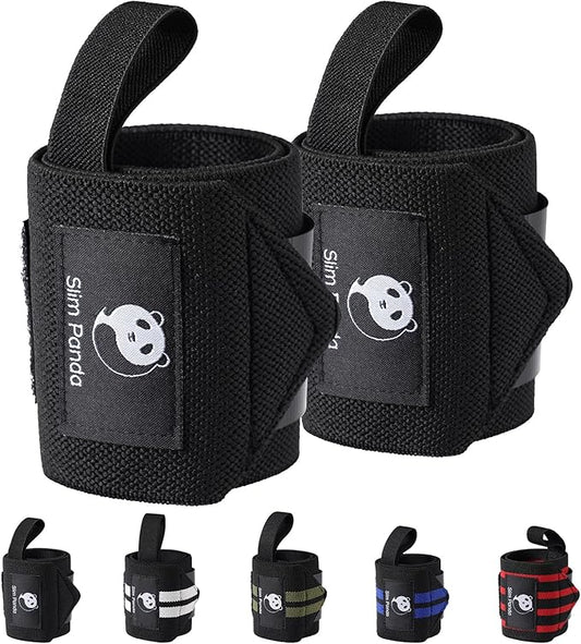 Slim Panda Wrist Wraps for Powerlifting & Weightlifting - Adjustable 18" Straps with Thumb Loops | Heavy Duty Wrist Support for Deadlift, Bench Press, Squats, 1 Pair