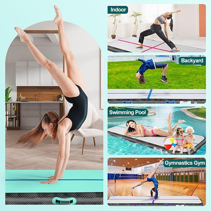 Inflatable Gymnastics Mat 10ft/13ft/16ft/20ft/ Air Tumbling Track Mats 4/8 inches Thick for Home Use/Training/Cheerleading/Yoga/Water with Pump