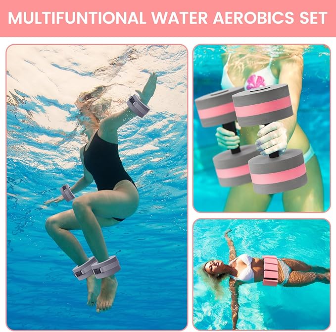 6 Pcs Aquatic Exercise Set Water Aerobics Set Large Mesh Beach Bag Pool Fitness Equipment Foam Water Dumbbell Ankle Swimming Weight Aquatic Swim Belt for Exercise Weight Loss