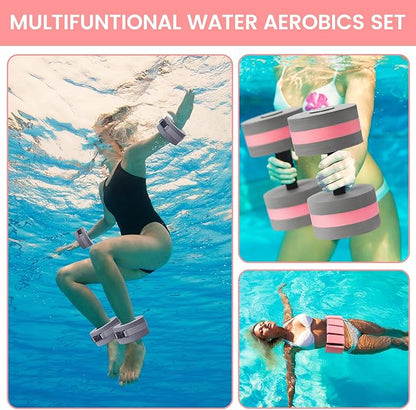 6 Pcs Aquatic Exercise Set Water Aerobics Set Large Mesh Beach Bag Pool Fitness Equipment Foam Water Dumbbell Ankle Swimming Weight Aquatic Swim Belt for Exercise Weight Loss