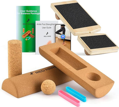 Balance Board Set for Foot & Ankle Strength – Cork Slack Board and Ankle Strengthener with Round & Pointed Bars, Progressive Balance Training System for Rehab, Fall Prevention & Athletic Performance