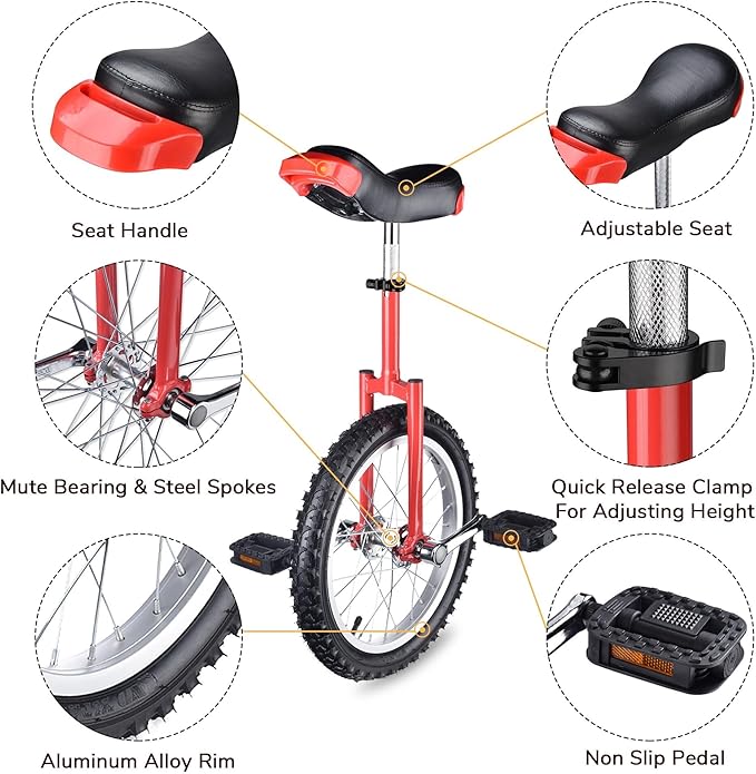 AW 16/18/20/24 Inch Wheel Outdoor Unicycle Adjustable Seat Exercise Bicycle Fit Adults Kids Outdoor Sports Fitness Exercise, for Choice