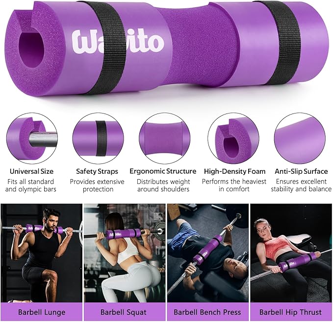 WALITO 8Pcs Barbell Pad Set for Hip Thrust - Squat Pad,Gym Accessories for Women with Bar Bad,Bench Press, with Gym Ankle Straps,Resistance Bands for Working Out,Lifting Strap,Carry Bag