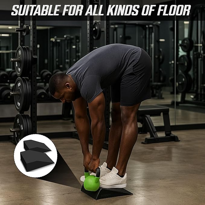 2 pack Squat Wedge Block for Heel Elevated Squat Weightlifting Calf Stretcher Slant Board for Mobility Balance and Strength Performance