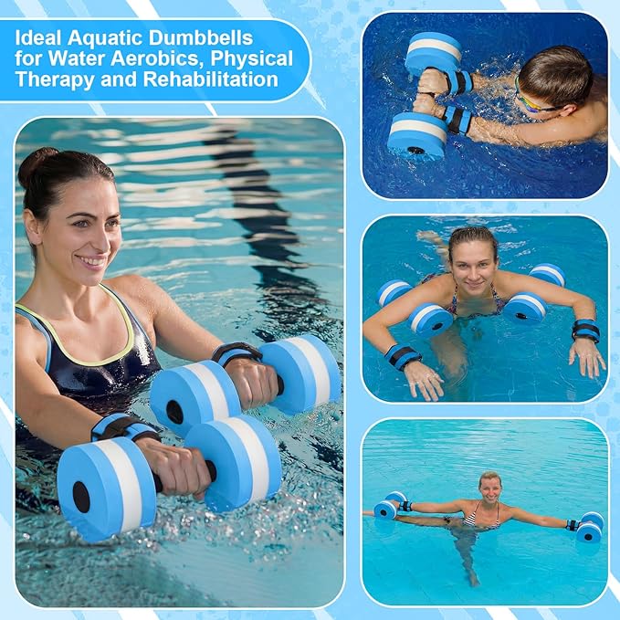 Water Aerobics Set, 4 Piece Pool Exercise Kit (2 Aqua Dumbbells + 2 Ankle/wrist Weights), EVA Foam, Low-impact Workout