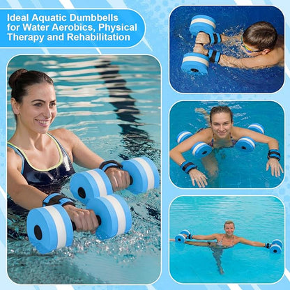 Water Aerobics Set, 4 Piece Pool Exercise Kit (2 Aqua Dumbbells + 2 Ankle/wrist Weights), EVA Foam, Low-impact Workout