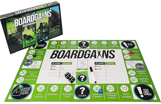 BoardGains Pro – Fitness Board Game | PE Teachers, Trainers & Parents Use for Group Workouts, Home Exercise & Physical Education | Bodyweight Cardio | No Equipment Needed