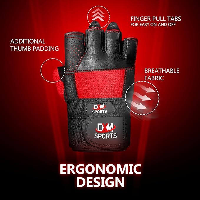 DXM SPORTS Weight Lifting Gym Workout Gloves with Wrist Wrap Support for Men & Women, Full Palm Protection Exercise Gloves for Weightlifting, Training, Fitness, Hanging, Pull ups
