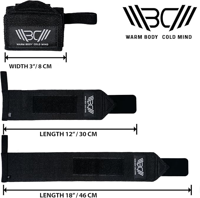 WARM BODY COLD MIND - Weightlifting Wrist Wraps for Cross Training, Powerlifting, Deadlift, Gym, Workout, Exercises & Fitness, Heavy-Duty Wrist Support, Thumb Loop