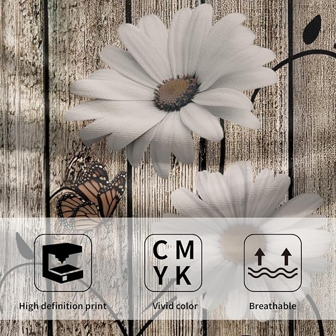 Retro Barn White Daisy Hand Towels Rustic Flower Butterfly Dark Brown Wooden Farmhouse Absorbent Kitchen Towels Spring Vintage Sunflower Floral Quick Dry Microfiber Dish Towels For Kitchen Face Towel