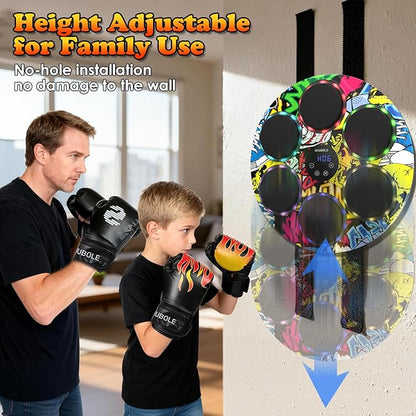 Music Boxing Machine with Gloves - Wall Mounted Punching Trainer for Adults & Kids, 9-Speed Punch Game, Wall Boxing Punching pad, 2025 Upgrade Gifts for Boys Age 6+