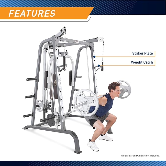 Marcy Smith Cage Workout Machine Full Body StrengthTraining Home Gym Equipment System with Leg Developer, Press Bar, PEC Deck, and Squat Rack