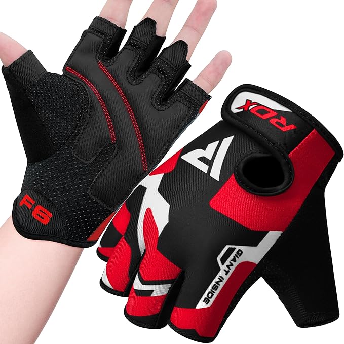 RDX Weight Lifting Gloves Gym Fitness Workout, Anti Slip Padded Palm Elasticated Strength Training Equipment Men Women Half Finger Exercise Bodybuilding Calisthenics Cycling Rowing Climbing