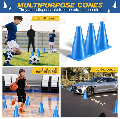 24pcs Cones 9 Inch Soccer Cones and Plastic Traffic Cones, Durable Cones for Sports Training, Ideal for Soccer, Basketball, Football, Skating, and Agility Drills Practice
