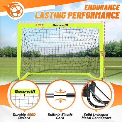 Bearwill Soccer Goal, Kids Soccer Goals for Backyard Set of 2, 4x3ft Portable Soccer Goal Pop Up Soccer Net, Kids Soccer Net Training Equipment with Soccer Ball, Ladder, Cones, Targets