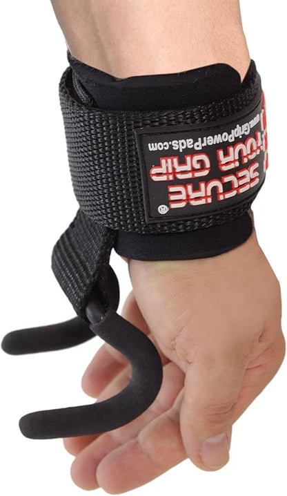 Weight Lifting Rod Hooks Heavy Duty Wrist Wraps Power Weight Lifting Training Gym Grips Straps Set of 2