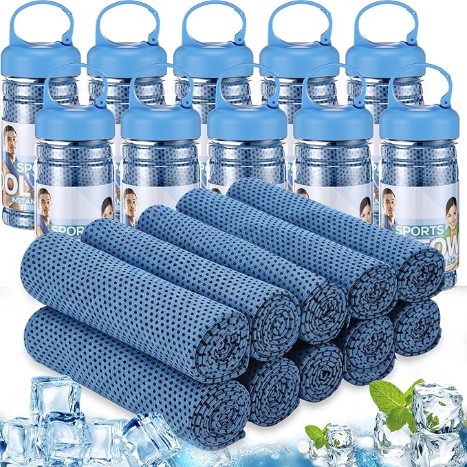 Honoson 10 Pack Cooling Towels Bulk - 47"x12" Soft Breathable Ice Towels for Neck & Face, Portable Chilly Rags Microfiber Sweat Rags for Yoga, Sports, Gym, Workout & Fitness (Dark Blue)