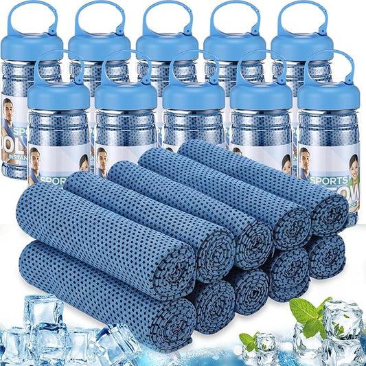 Honoson 10 Pack Cooling Towels Bulk - 47"x12" Soft Breathable Ice Towels for Neck & Face, Portable Chilly Rags Microfiber Sweat Rags for Yoga, Sports, Gym, Workout & Fitness (Dark Blue)