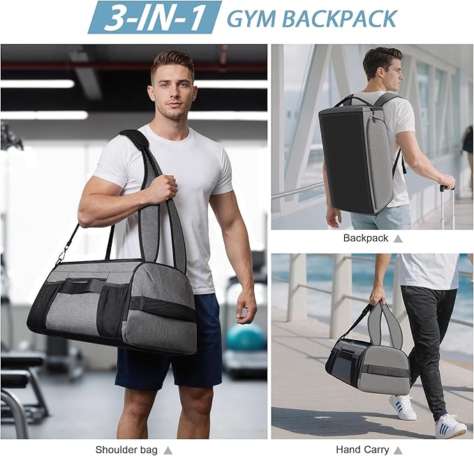 Gym Bag for Women Men, Duffle Travel Bag with Shoes Compartment and Wet Pocket, Waterproof Overnight Carry On Bag Backpack with Two Elastic Bottle Holders for Travel, Workout, Sports, Weekend - MIYCOO