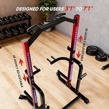 Outdoor Basic Power Cage Squat Rack with Pull-Up Bar & Dip Station, Multi-Functional Home Gym Power Rack Includes J-Hooks, Weight Plate Storage, Barbell Storage, for Weightlifting & Strength Training