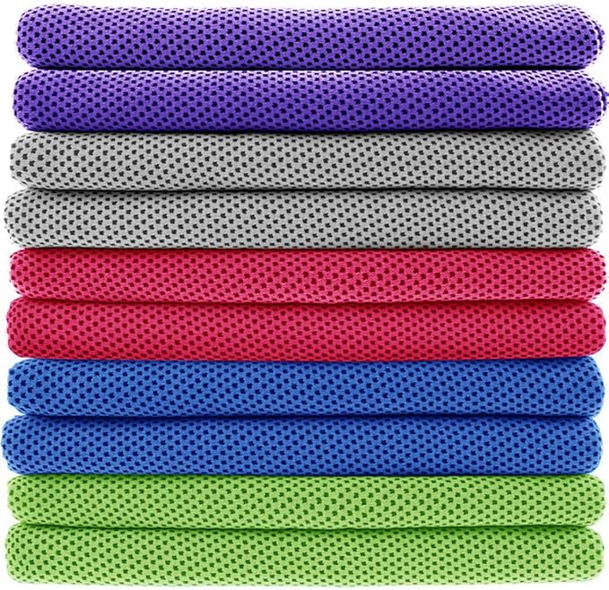 Peicees 10 Pack Microfiber Cooling Towels for Neck Sports Gym Workout Cooling Towel, 40x12 Inches Fast Drying Super Absorbent Compact Lightweight for Climbing Camping Travel Beach