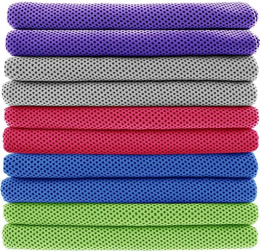 Peicees 10 Pack Microfiber Cooling Towels for Neck Sports Gym Workout Cooling Towel, 40x12 Inches Fast Drying Super Absorbent Compact Lightweight for Climbing Camping Travel Beach