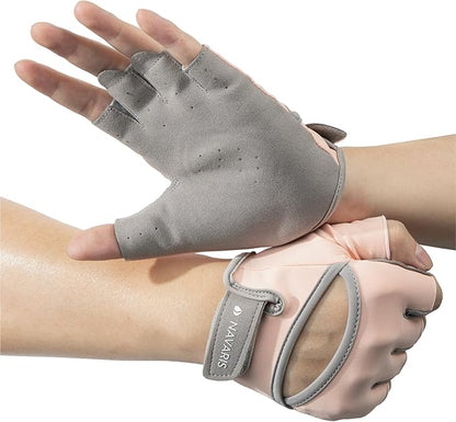 Navaris Women's Gym Gloves - Breathable, Sweat-Wicking Weight Lifting Gloves - Gym Accessories for Weightlifting Training, Workouts, Rowing, Fitness & Calisthenics - Pink, Size S
