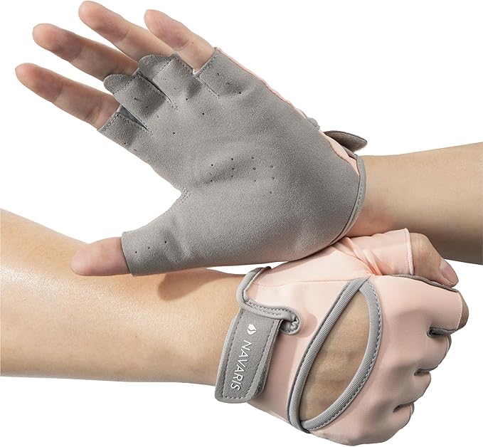 Navaris Women's Gym Gloves - Breathable, Sweat-Wicking Weight Lifting Gloves - Gym Accessories for Weightlifting Training, Workouts, Rowing, Fitness & Calisthenics - Pink, Size S