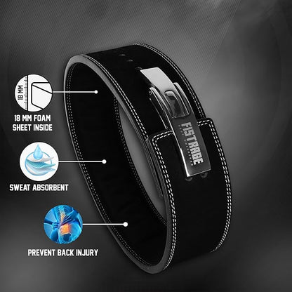 FISTRAGE Lever Buckle Weight Lifting Leather Black Belt Gym Back Support for Men & Women Training Fitness Exercise for Tough Workouts | Power Lifters | Supports Lumber Lower Back