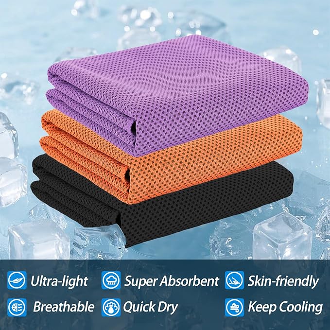 4-Pack Menjo Outdoors Cooling Towels for Neck & Face. Quick-Dry Workout Towels, Sweat-Wicking for Yoga, Gym, Running and Outdoors. Reusable Cooling Towel for Men & Women and Great for Hot Weather.