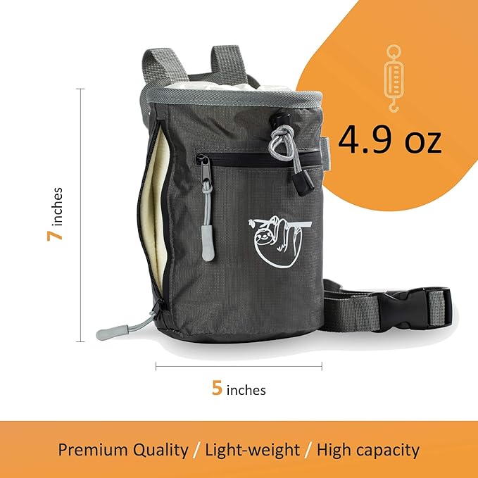 Chalk Bag for Rock Climbing, Climbing Chalk Bag for Bouldering with 2 Large Zipper Storage Pockets, Premium Gym Chalk Bag for Weightlifting, Great Gift and Rock Climbing Gear