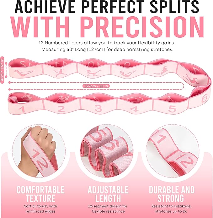 Resistance Bands, Stretch Band for Exercise, Physical Therapy, Rehab & Flexibility, Home Gym Equipment for Yoga, Pilates, Dance, Gymnastics, Number Loop Elastic Strap for Leg and Hip Stretches