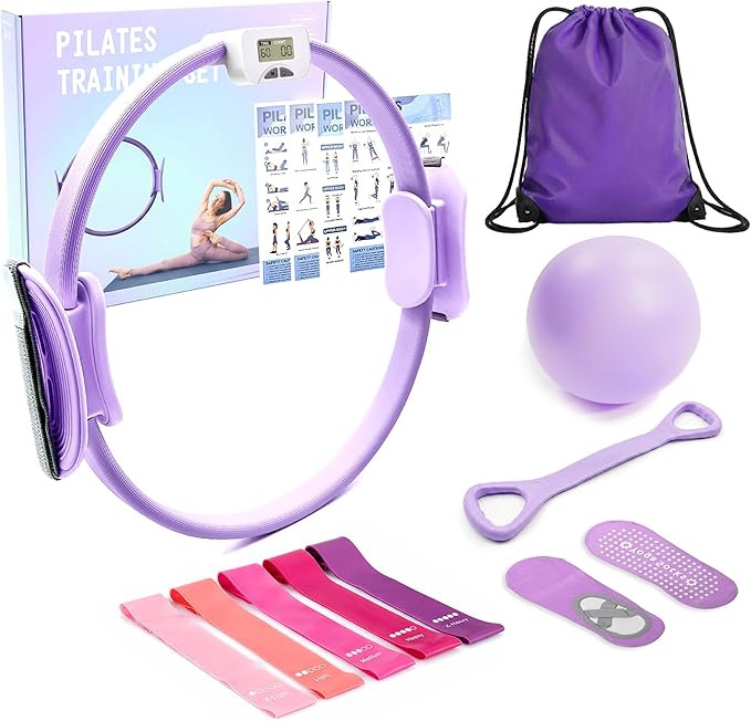 Pilates Kit with Rep Counter Ring for Home Workouts, Includes Pilates Ball, Resistance Bands & Grip Socks, Full Body Workout Set for Women, Beginner-Friendly