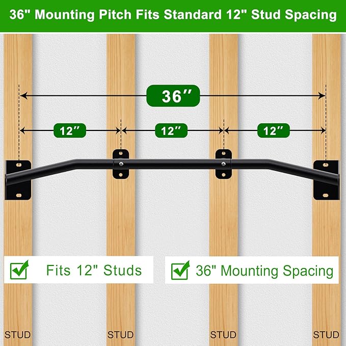 SELEWARE Heavy Duty Wall Mount Pull Up Bar, Joist Mount Chin Up Bar for Doorway, Sturdy Steel Construction, w/Resistance Band Hooks, Fits 32"/36" Wall Studs for Home Gym Strength Training