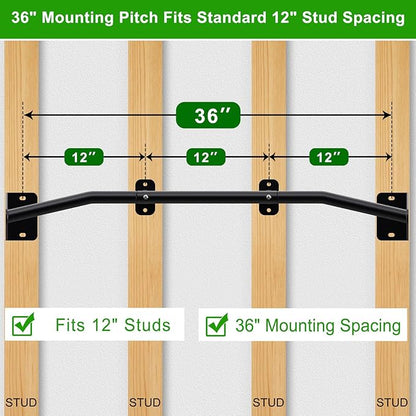 SELEWARE Heavy Duty Wall Mount Pull Up Bar, Joist Mount Chin Up Bar for Doorway, Sturdy Steel Construction, w/Resistance Band Hooks, Fits 32"/36" Wall Studs for Home Gym Strength Training
