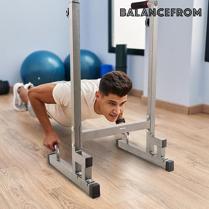 BalanceFrom Steel Frame Dip Station with Adjustable Height, 500 Pound Weight Capacity – Upper Body Workout Home Gym Equipment for Triceps, Push & Pull Ups, Leg Raises, and Bench Press