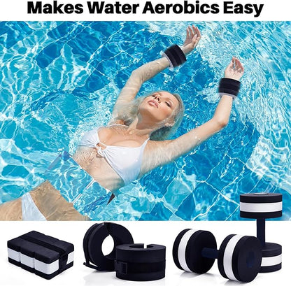 5 Pcs Pool Aquatic Exercise Set Including 2 Lightweight Water Dumbbells, 2 Ankle Swimming Weights, and Swim Belt Water Exercise Equipment for Aquatic Aerobics