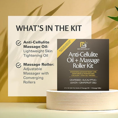 Anti Cellulite Oil and Lymphatic Drainage Massager Kit | Fascia Blaster for Contoured & Smoother Skin | Muscle Roller for Sore Arms, Legs, and Stomach, 8 fl oz by M3