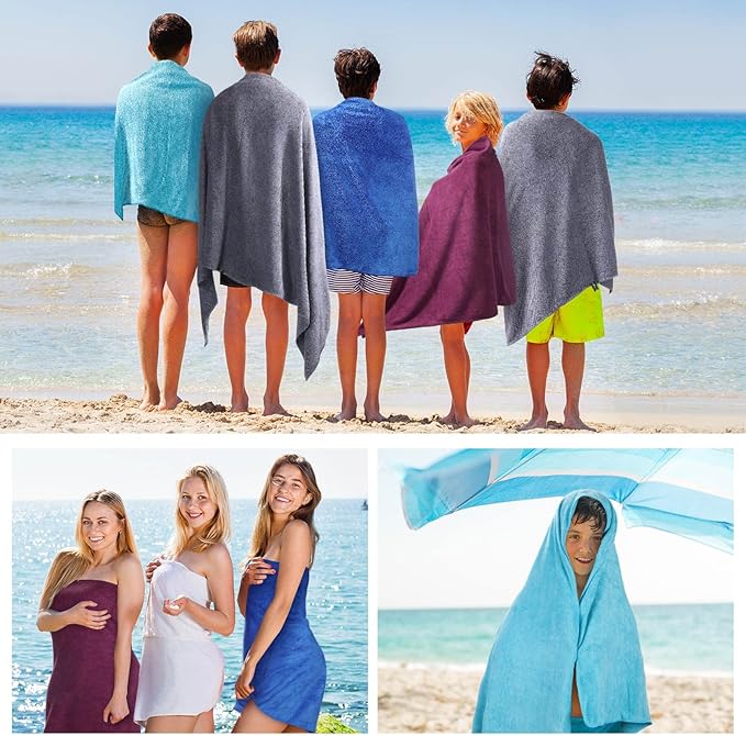 Tegeme 6 Pcs Microfiber Bath Towel Set 30 x 60 Bath Towel, Quick Drying, Oversized, Soft, Absorbent Sweat, Large Fitness Towels for Beach Bathroom, Sports, Yoga, Pool, Gym, Men & Women (Multicolor)