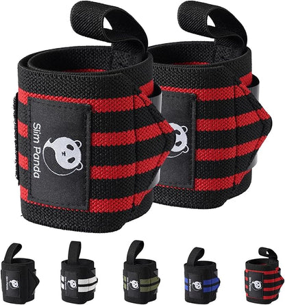 Slim Panda Wrist Wraps for Powerlifting & Weightlifting - Adjustable 18" Straps with Thumb Loops | Heavy Duty Wrist Support for Deadlift, Bench Press, Squats, 1 Pair