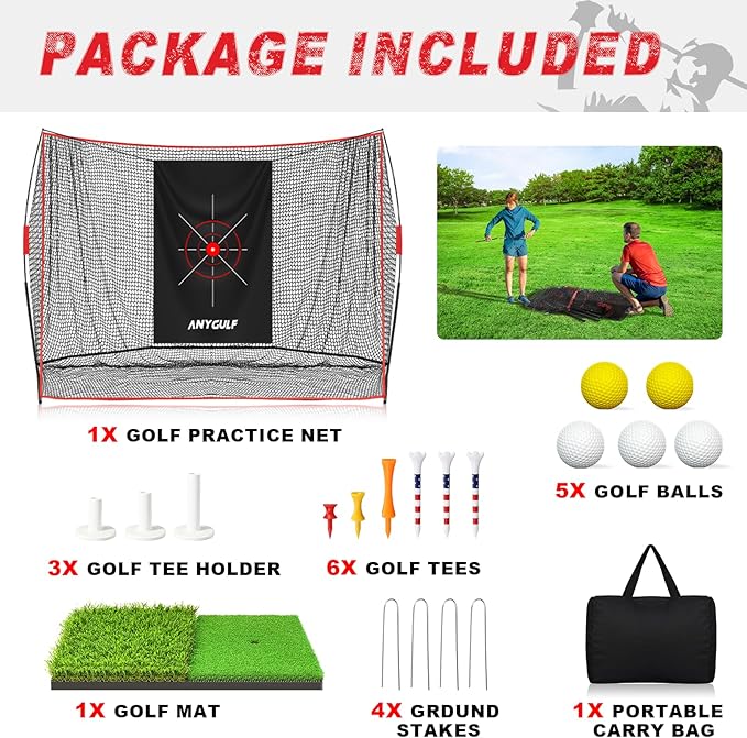 Pro Golf Net, 10x7ft Heavy Duty Golf Practice Net with Mat, Outdoor Indoor Hitting Nets with Noise Reduce Silk Target for Backyard Driving Chipping/Garage Training, Christmas Gifts for Men Boys